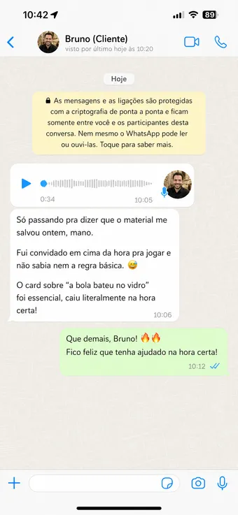 Print de depoimento: aluno usou uma dica do guia no meio do jogo e resolveu a dúvida na hora certa